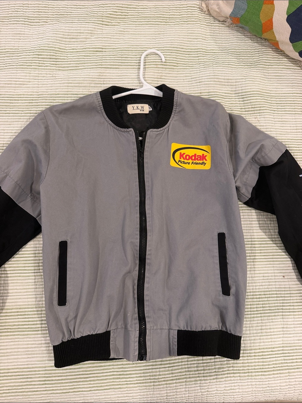 Kodak Gray and Black Kids Puffer Jacket with Yellow Logo Patch